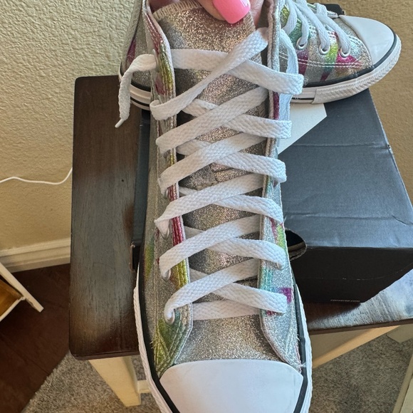 CTAS HI- Converse Girls High Tops, Silver, Aqua, White - Picture 6 of 15